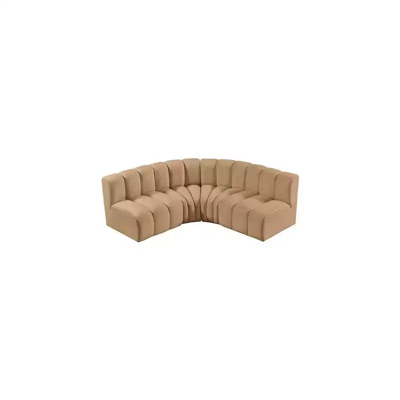 Divano modulare curvo in velluto marrone/cammello, 1 posto