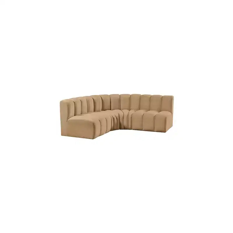 Divano modulare curvo in velluto marrone/cammello, 1 posto