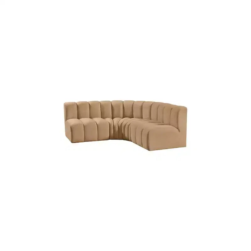 Divano modulare curvo in velluto marrone/cammello, 1 posto