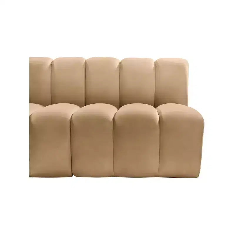 Divano modulare curvo in velluto marrone/cammello, 1 posto