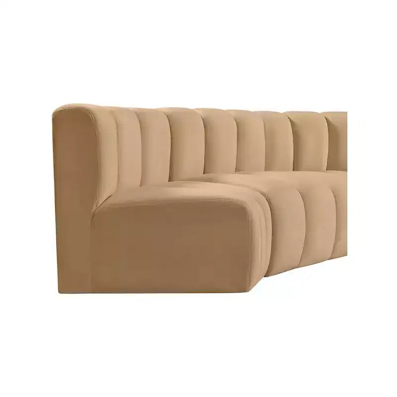Divano modulare curvo in velluto marrone/cammello, 1 posto