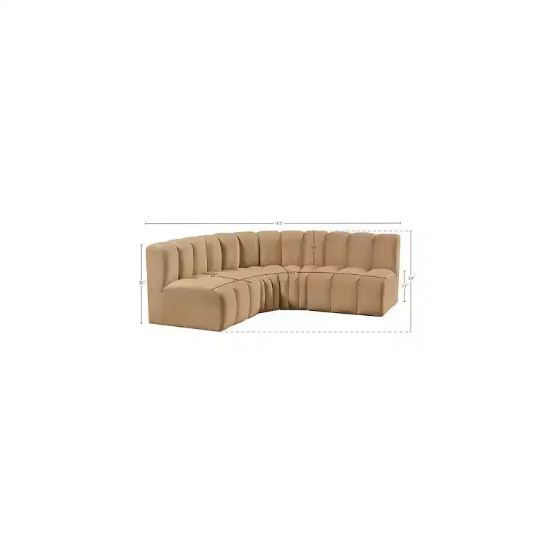 Divano modulare curvo in velluto marrone/cammello, 1 posto