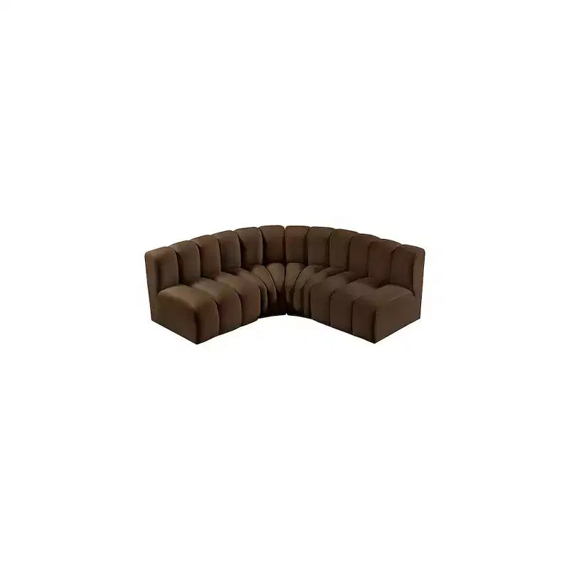 Divano modulare curvo in velluto marrone/cammello, 1 posto