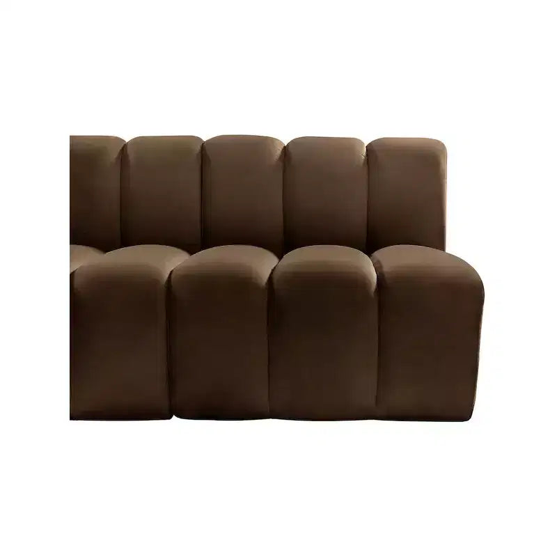 Divano modulare curvo in velluto marrone/cammello, 1 posto