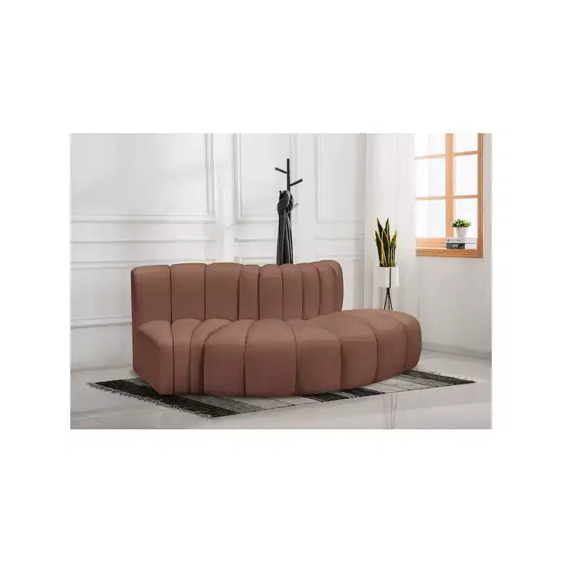 Divano modulare con trapuntatura a canale in similpelle color Cognac, 1 posto