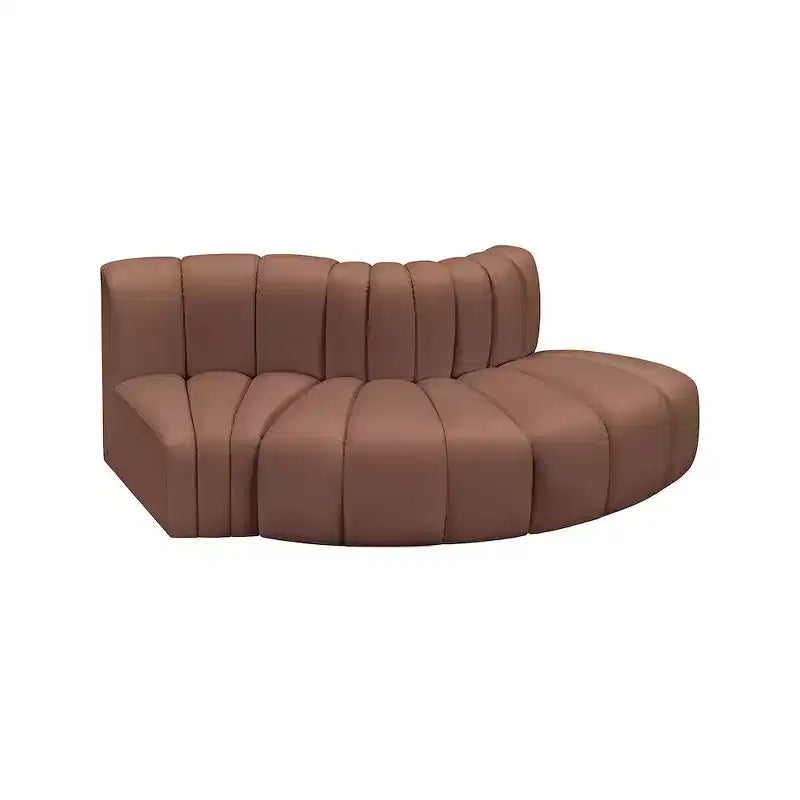 Divano modulare con trapuntatura a canale in similpelle color Cognac, 1 posto