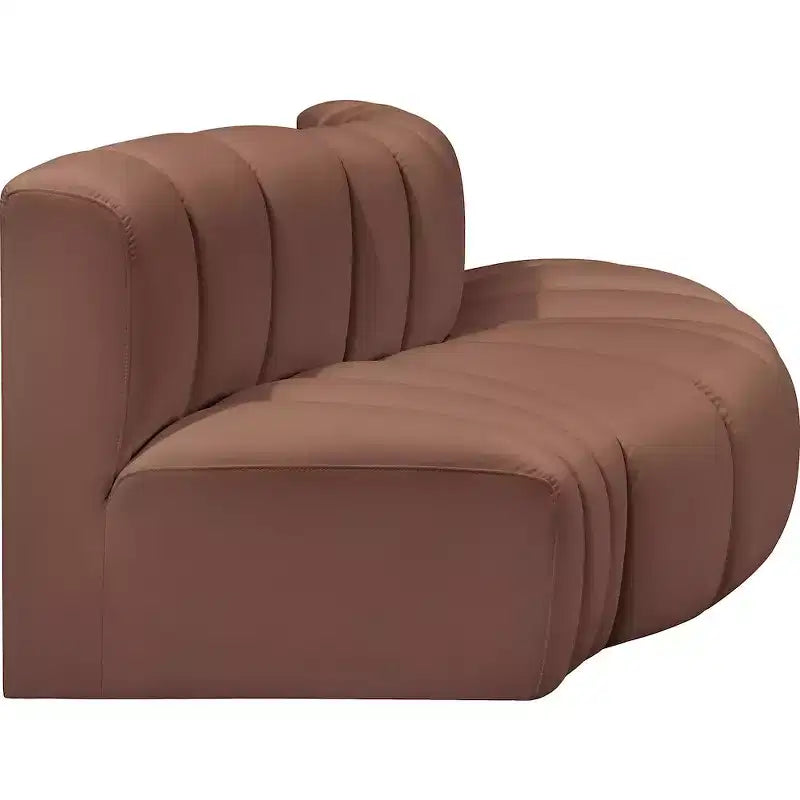Divano modulare con trapuntatura a canale in similpelle color Cognac, 1 posto