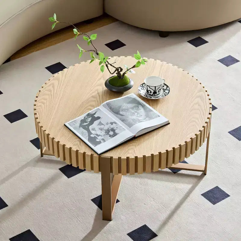 Tavolino rotondo beige, base incrociata, 80 cm, monouso