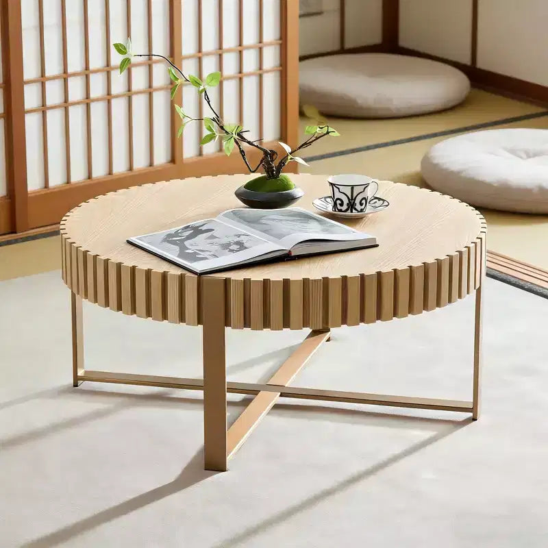 Tavolino rotondo beige, base incrociata, 80 cm, monouso