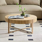 Tavolino rotondo beige, base incrociata, 80 cm, monouso