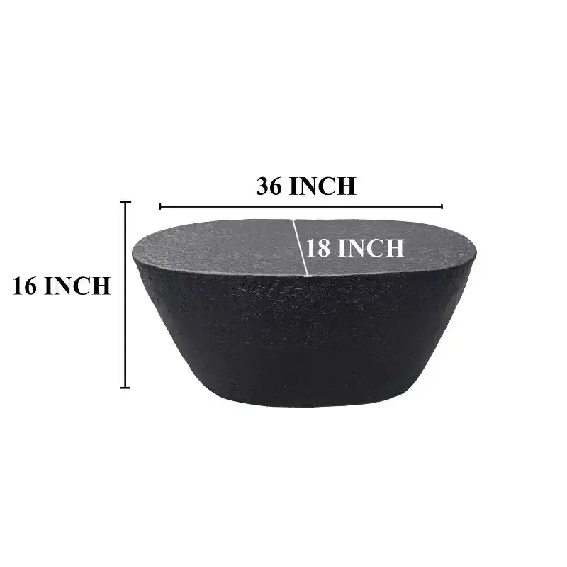 Tavolino da caffè in alluminio martellato nero, forma irregolare, 36"L × 18"P × 16"H
