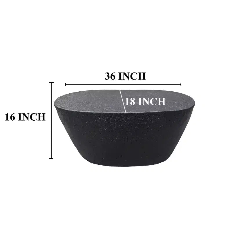 Tavolino da caffè in alluminio martellato nero, forma irregolare, 36"L × 18"P × 16"H