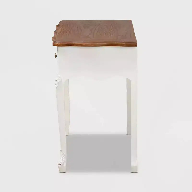 Consolle bianca e marrone in stile country francese, 3 cassetti, montaggio per 1 persona