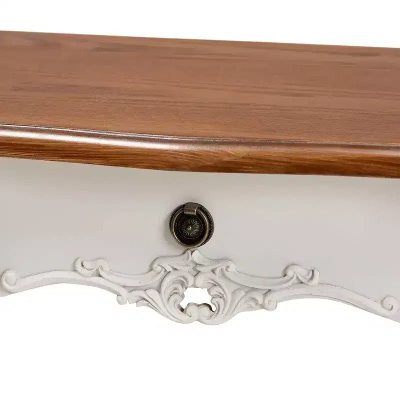 Consolle bianca e marrone in stile country francese, 3 cassetti, montaggio per 1 persona