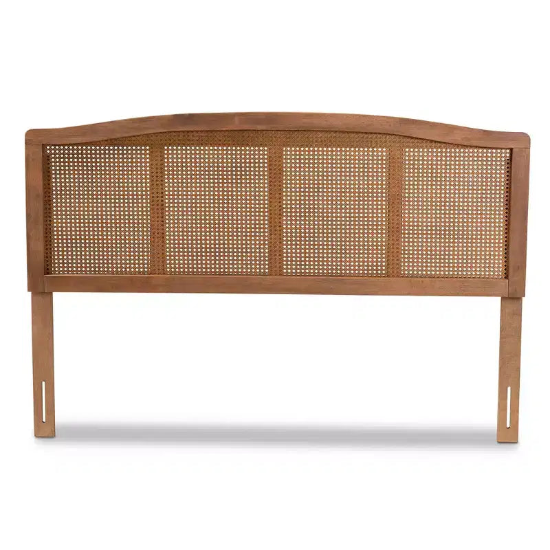 Testiera in legno di frassino e noce – Intreccio in rattan, stile Mid-Century | Full / Queen / King