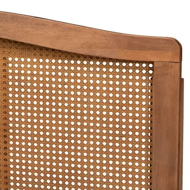 Testiera in legno di frassino e noce – Intreccio in rattan, stile Mid-Century | Full / Queen / King