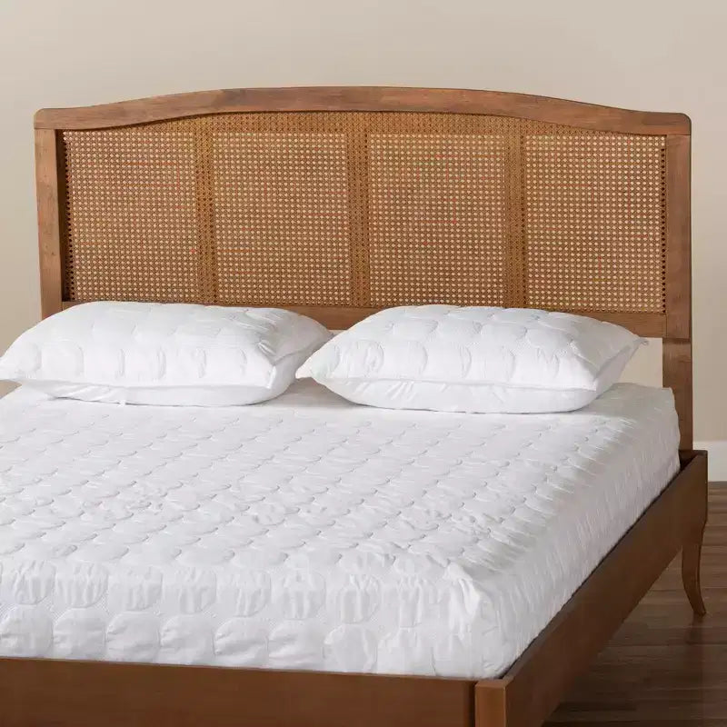 Testiera in legno di frassino e noce – Intreccio in rattan, stile Mid-Century | Full / Queen / King