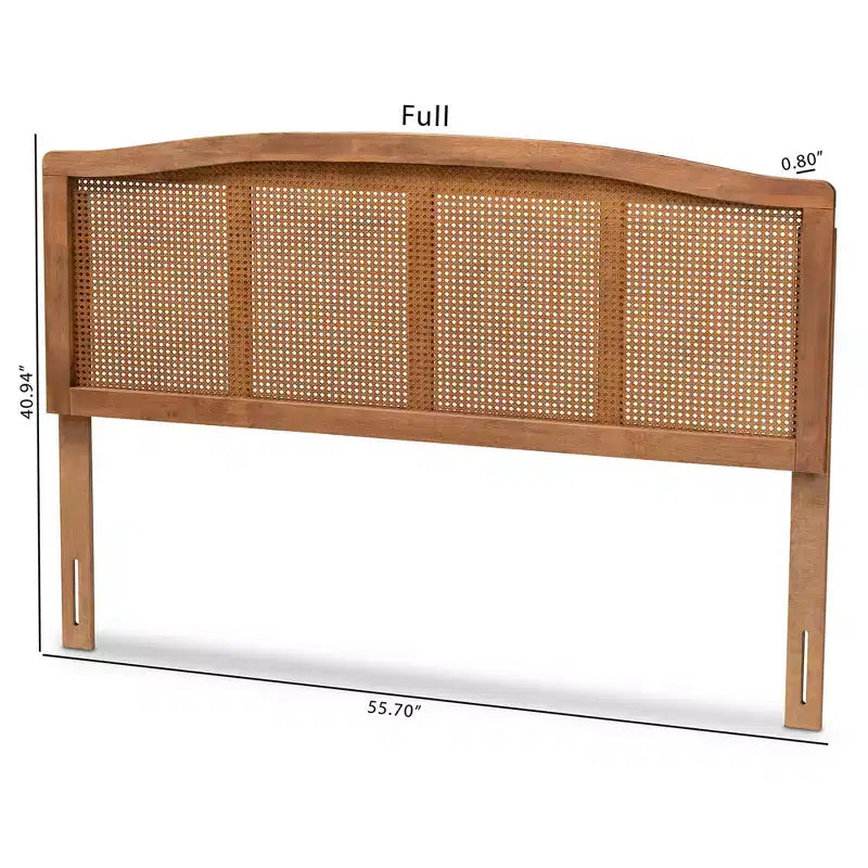 Testiera in legno di frassino e noce – Intreccio in rattan, stile Mid-Century | Full / Queen / King