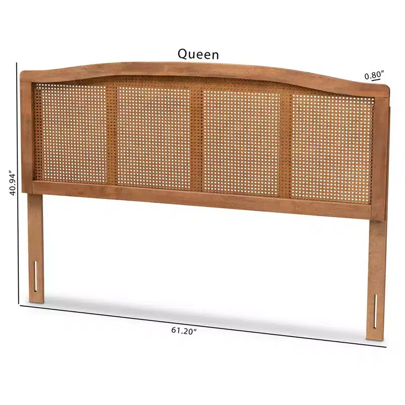 Testiera in legno di frassino e noce – Intreccio in rattan, stile Mid-Century | Full / Queen / King