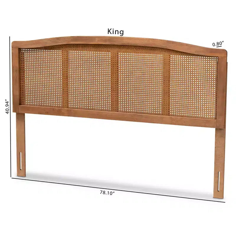 Testiera in legno di frassino e noce – Intreccio in rattan, stile Mid-Century | Full / Queen / King