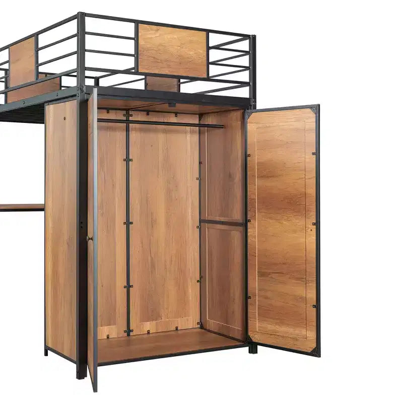 Letto a soppalco singolo con scrivania a L e armadio – Grigio, 1 persona