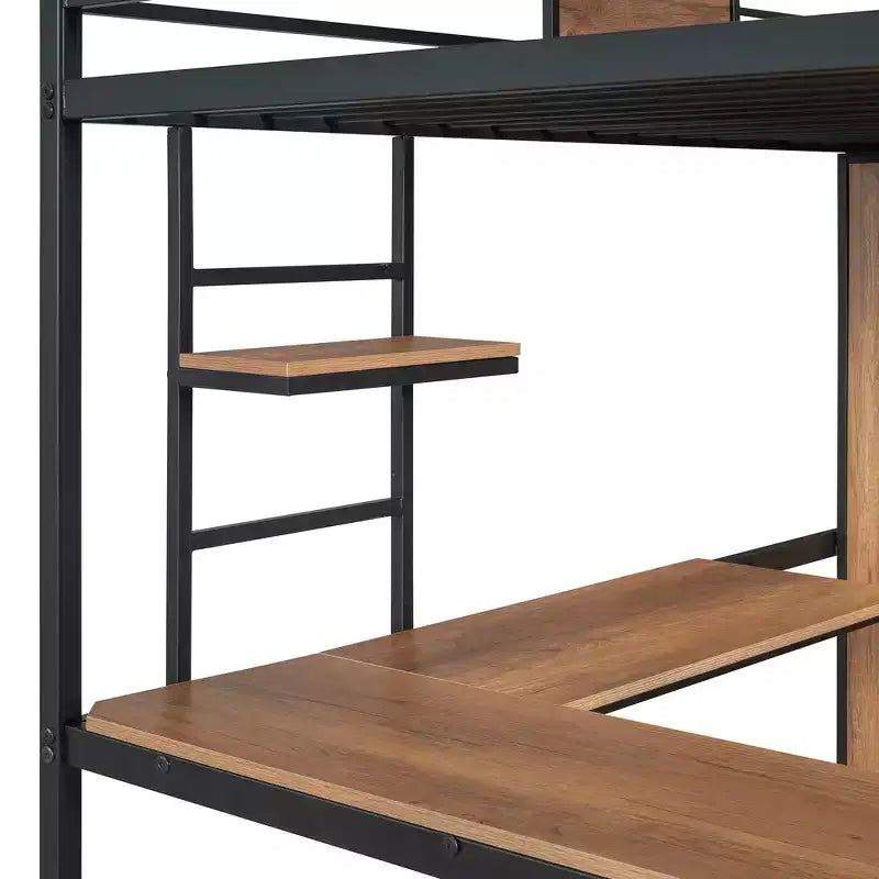 Letto a soppalco singolo con scrivania a L e armadio – Grigio, 1 persona