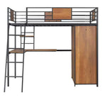 Letto a soppalco singolo con scrivania a L e armadio – Grigio, 1 persona