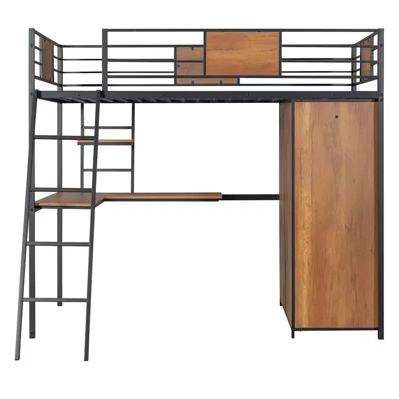 Letto a soppalco singolo con scrivania a L e armadio – Grigio, 1 persona
