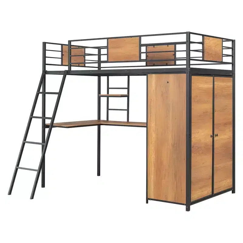 Letto a soppalco singolo con scrivania a L e armadio – Grigio, 1 persona