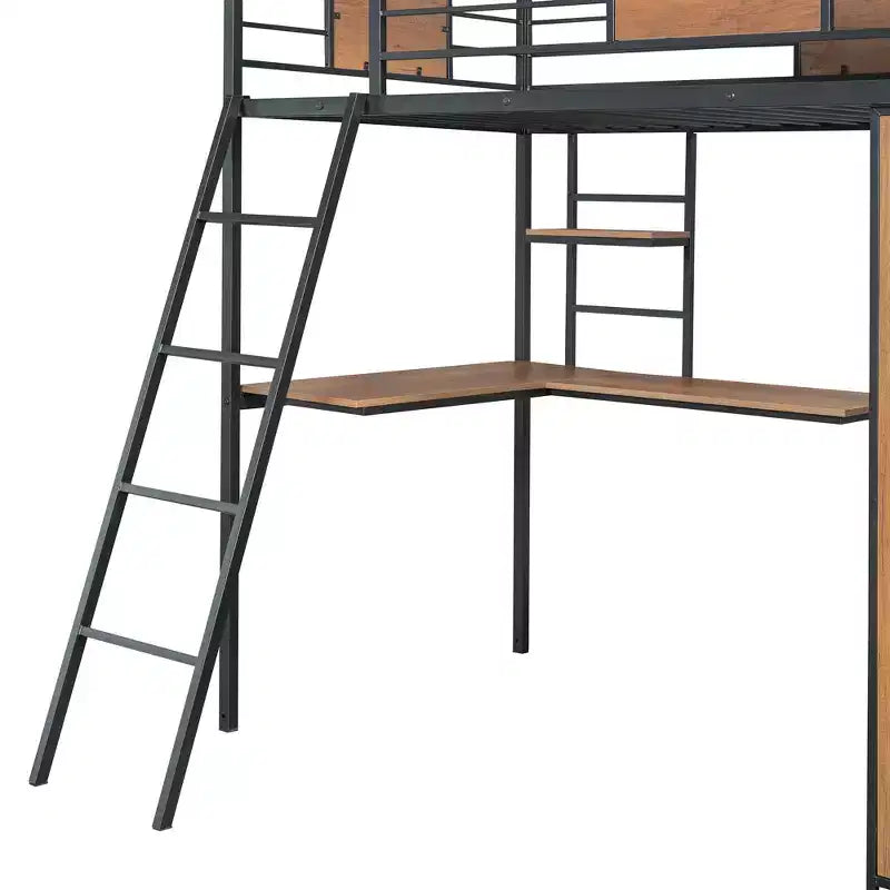 Letto a soppalco singolo con scrivania a L e armadio – Grigio, 1 persona